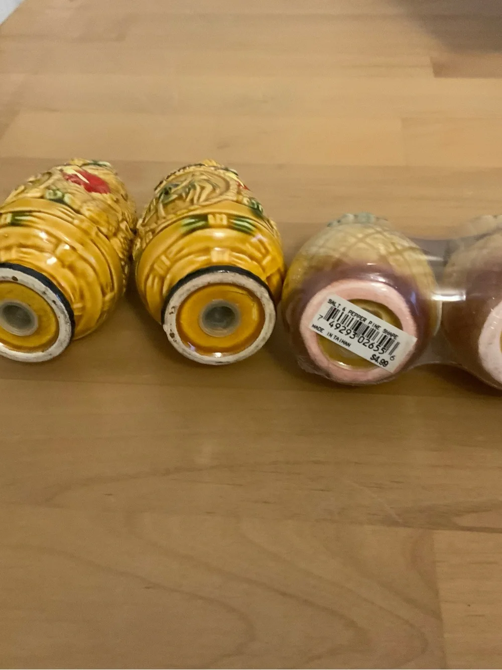 2 sets of Hawaii Pineapple Salt & Pepper Shakers - Yellow with Teal Tops